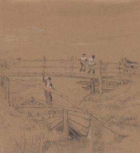 Pont sur un ruisseau avec des figures - Peter de Wint